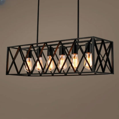 American Vintage Black Iron Cage E27 LED Bulb Chandelier Lamp