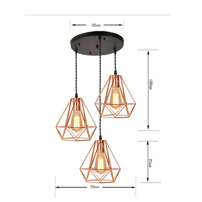 E27 Plated Rose Gold Diamond Shaped Pendant Lamp