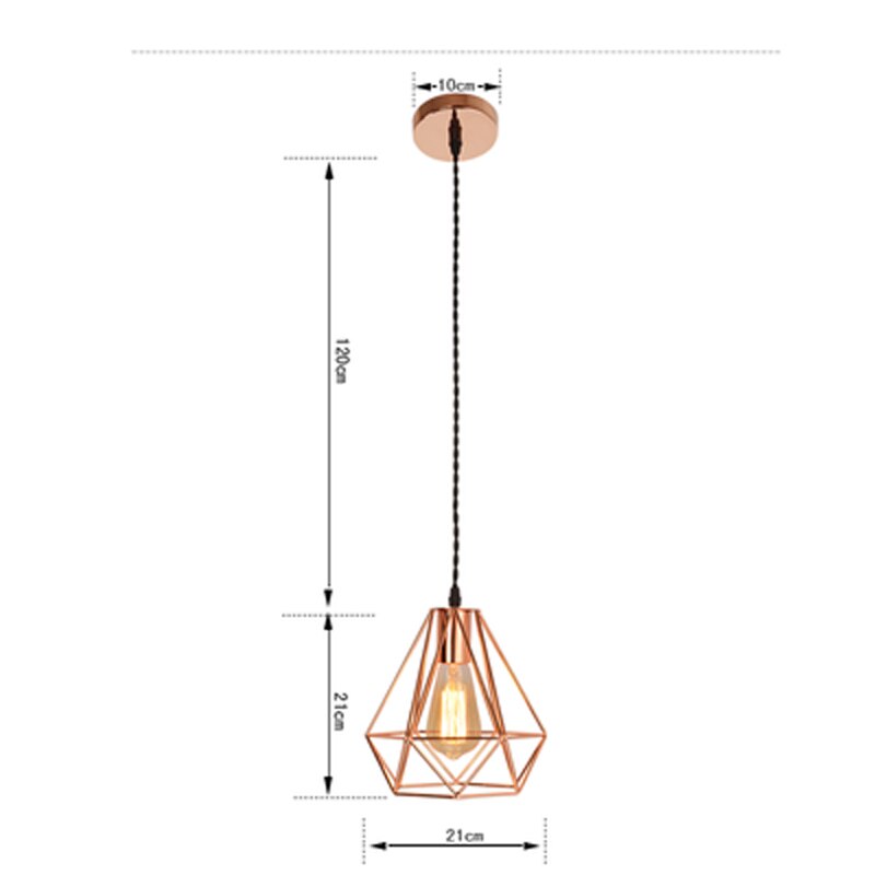 E27 Plated Rose Gold Diamond Shaped Pendant Lamp