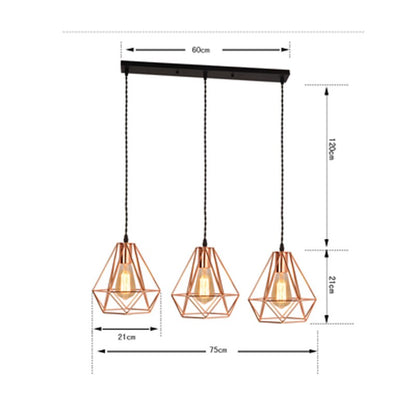 E27 Plated Rose Gold Diamond Shaped Pendant Lamp