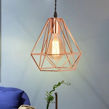 E27 Plated Rose Gold Diamond Shaped Pendant Lamp