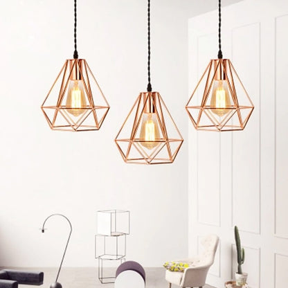 E27 Plated Rose Gold Diamond Shaped Pendant Lamp