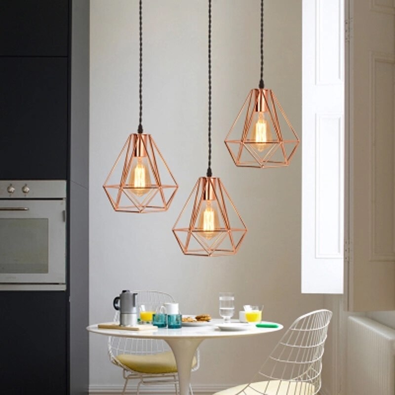 E27 Plated Rose Gold Diamond Shaped Pendant Lamp