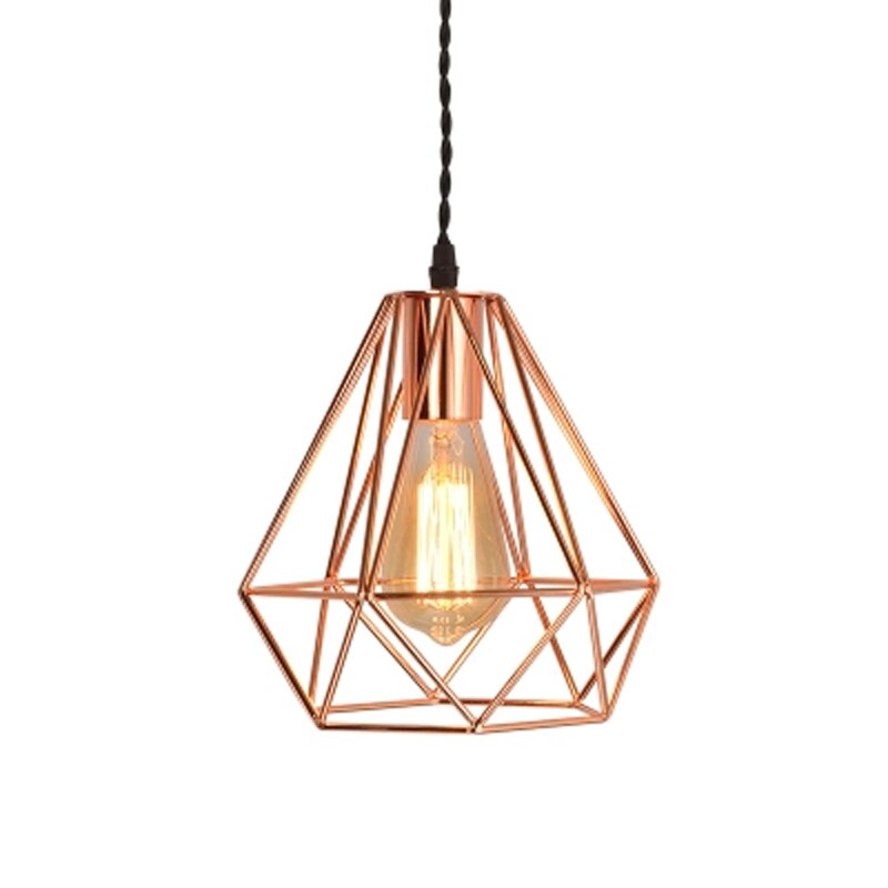 E27 Plated Rose Gold Diamond Shaped Pendant Lamp