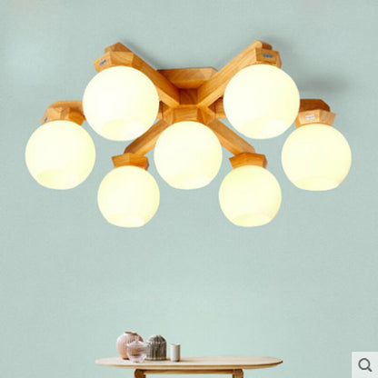 Modern Wooden Glass Ball Ceiling Lamp