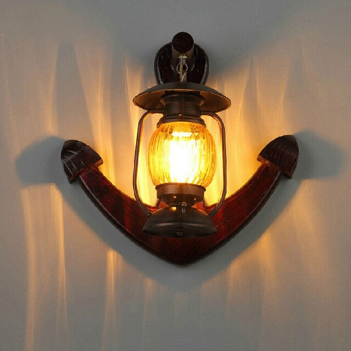 American Vintage Anchor Wooden Wall Lamp