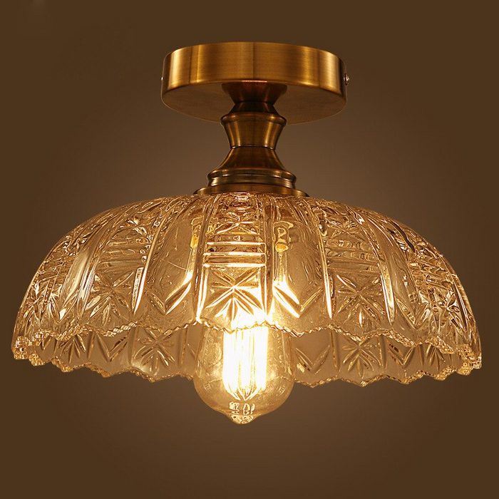 American Country Crystal Glass Full Copper Ceiling Lamp