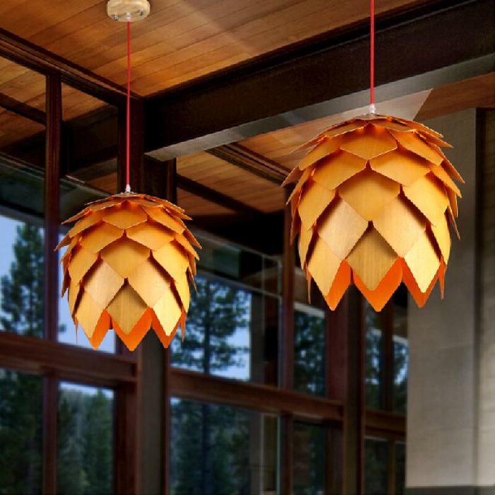 Oak Wooden Pine Shaped Pendant Light
