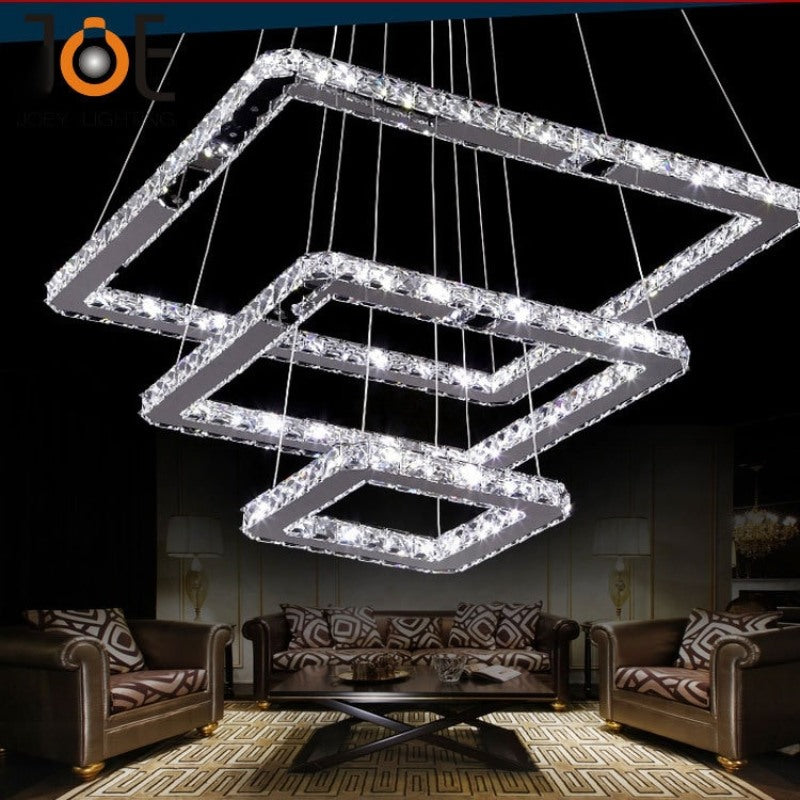 Square Stainless Steel Crystal Pendant Lamp