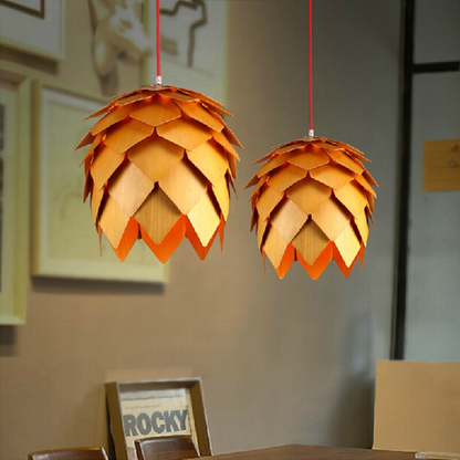 Oak Wooden Pine Shaped Pendant Light