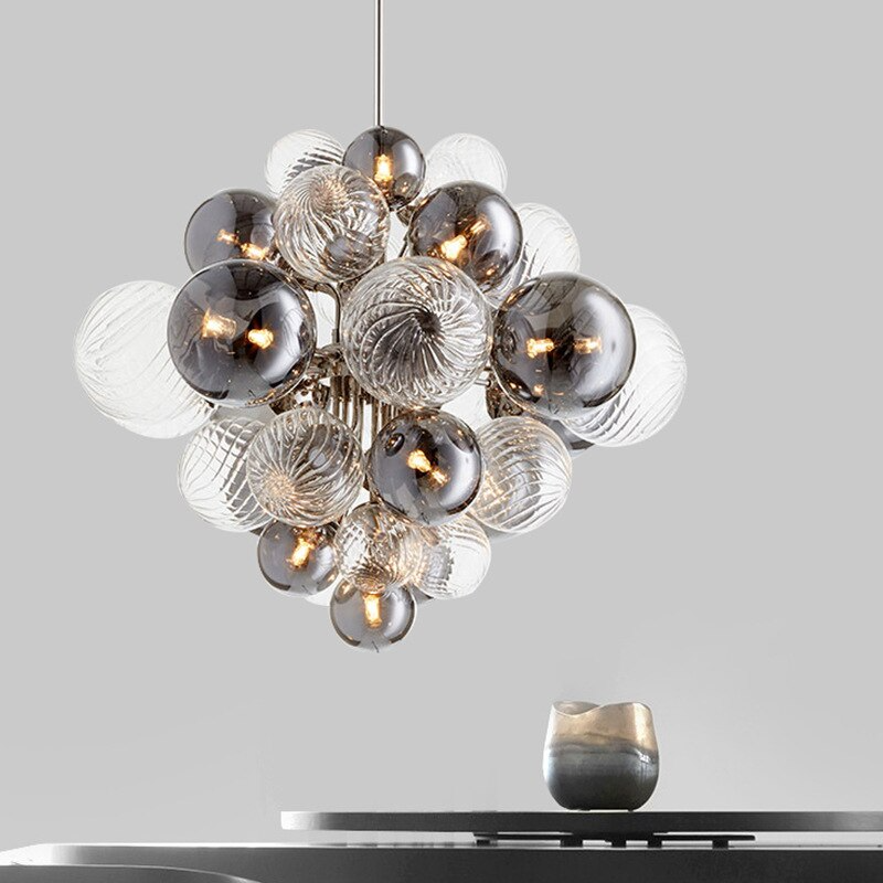 Chrome Designer Bubble Glass Ball Chandelier