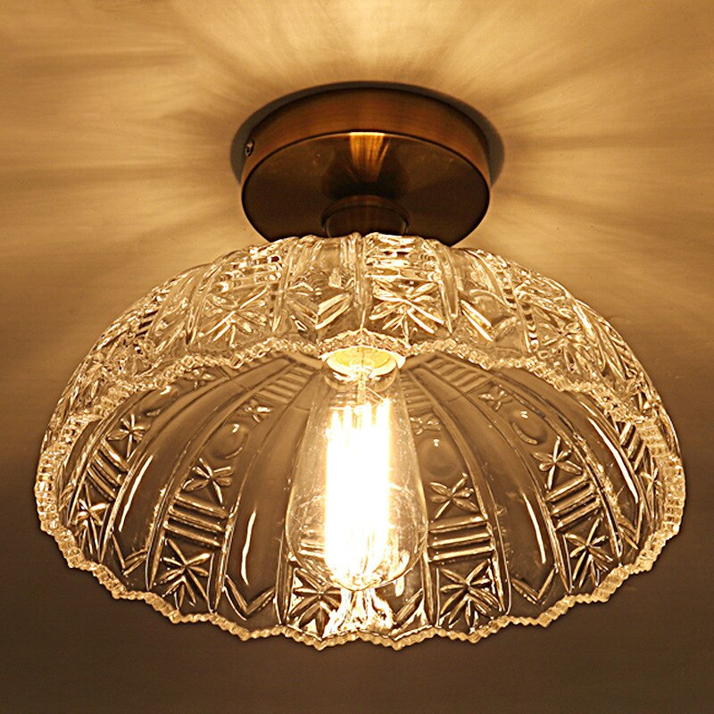 American Country Crystal Glass Full Copper Ceiling Lamp