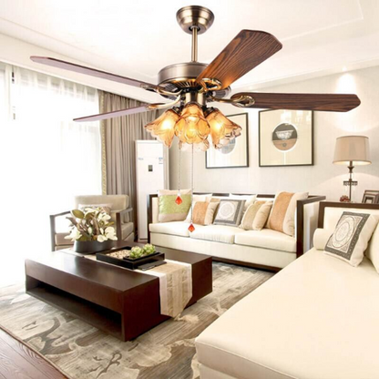 European Retro Bronze Ceiling Fan Lamp