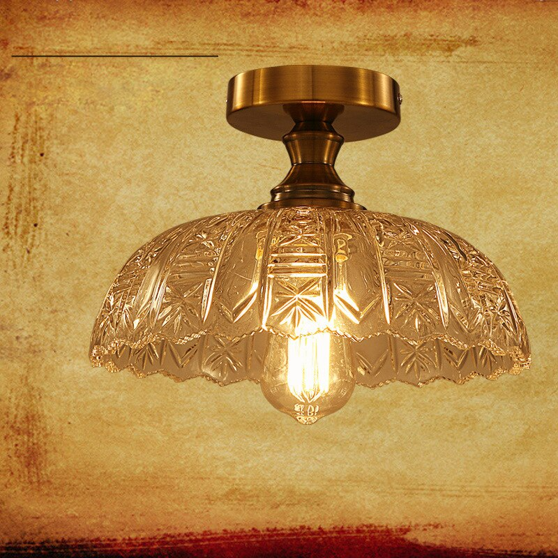 American Country Crystal Glass Full Copper Ceiling Lamp