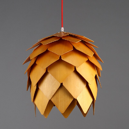 Oak Wooden Pine Shaped Pendant Light