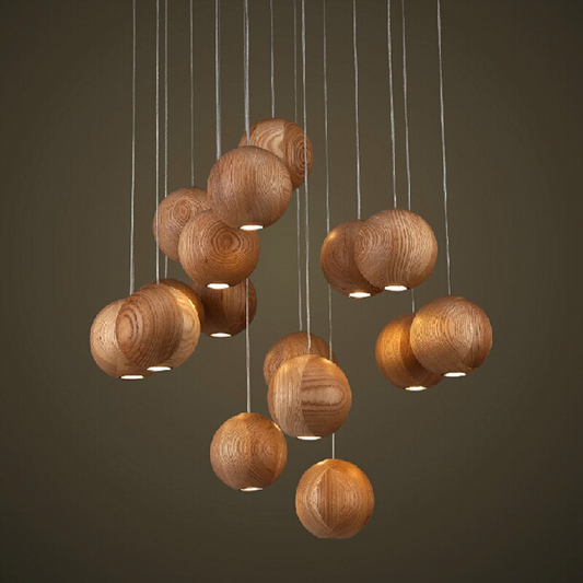 Adjustable Cord Wooden Ball LED Chandelier