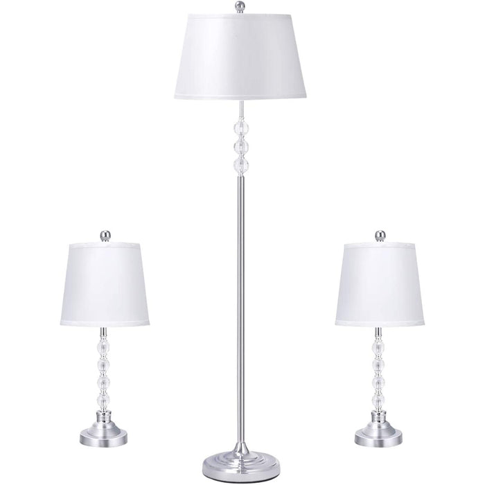 Set Of 3 Lamps With Soft Pleated White Fabric Shades