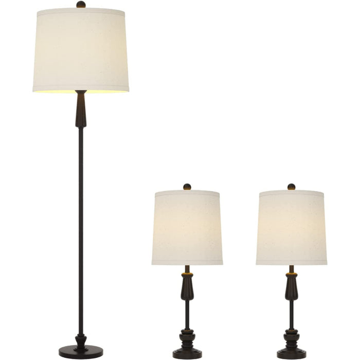 Traditional 3 Piece Table Floor Lamp Set Dark Brown