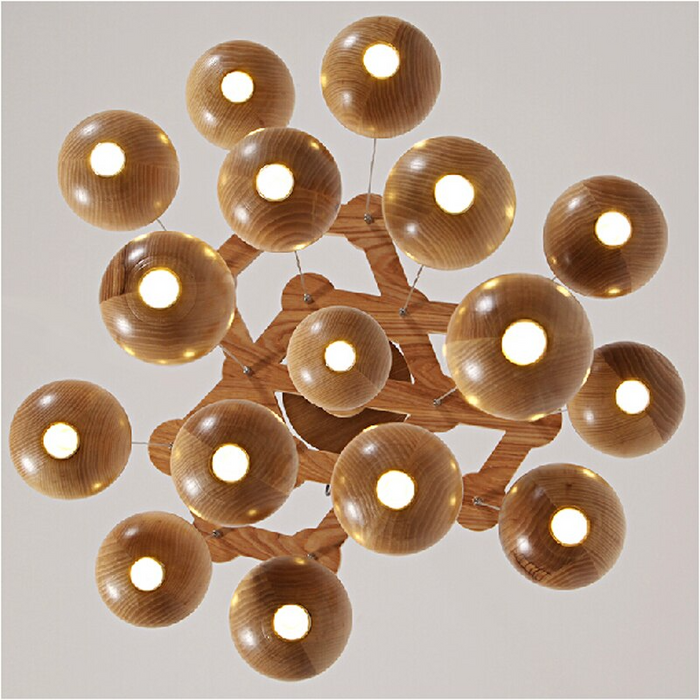 Adjustable Cord Wooden Ball LED Chandelier