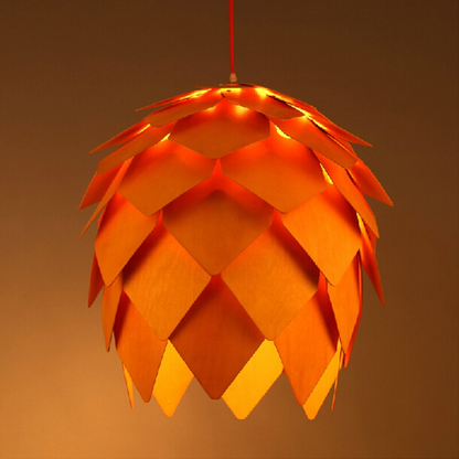 Oak Wooden Pine Shaped Pendant Light