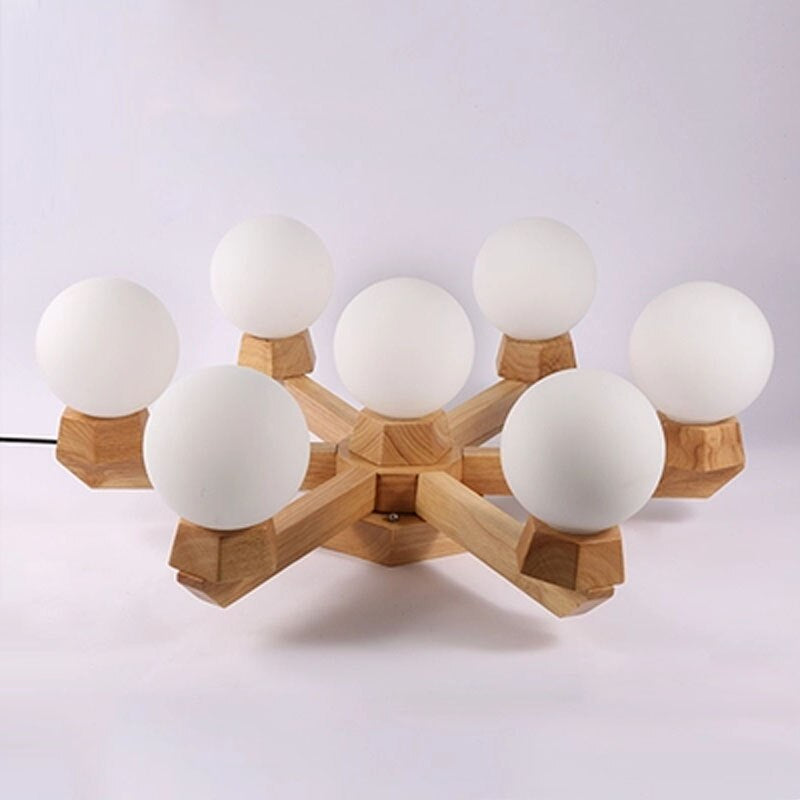 Modern Wooden Glass Ball Ceiling Lamp