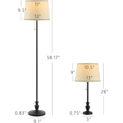 Pack Of 3 Metal Table Lamps And Floor Lamp