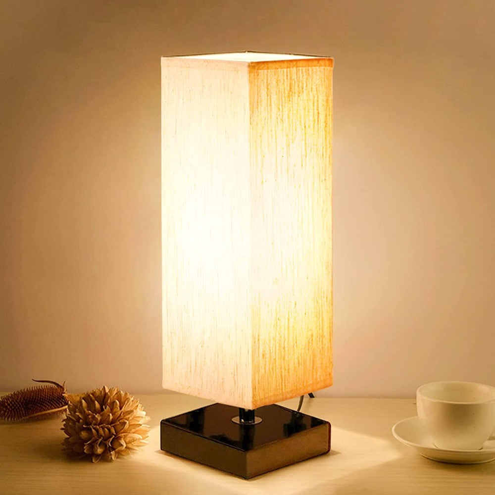 Square Solid Wood Night Table Lamp