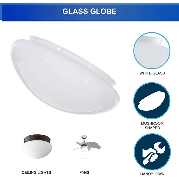 White Classic Globe Replacement Mushroom Glass Shade | Premium Glass Construction