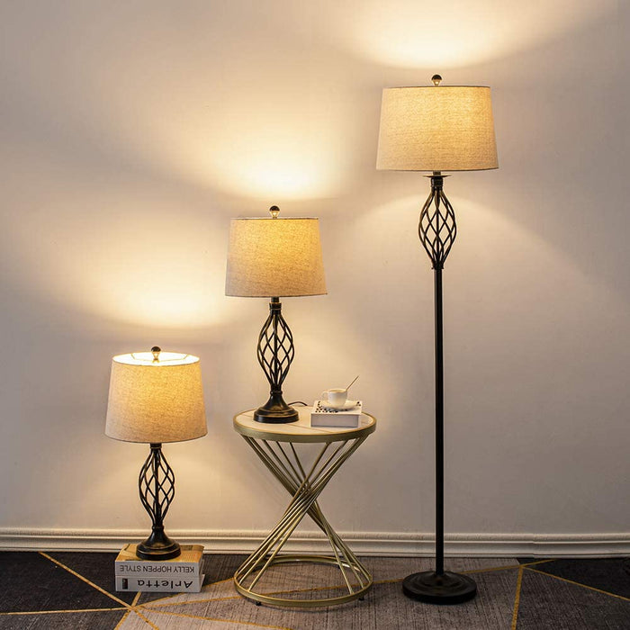 Set Of 3 Modern Black Lamps
