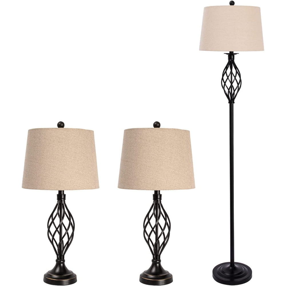 Set Of 3 Modern Black Lamps