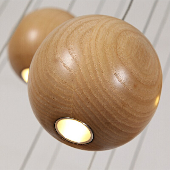 Adjustable Cord Wooden Ball LED Chandelier