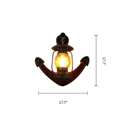 American Vintage Anchor Wooden Wall Lamp