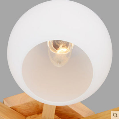 Modern Wooden Glass Ball Ceiling Lamp