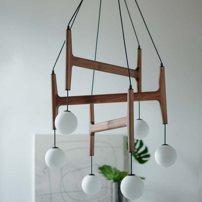 Minimalist Wood Combination Glass Ball Chandelier