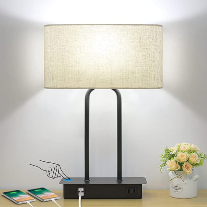 3-Way Dimmable Modern Nightstand Lamp With Dual USB Charging Ports