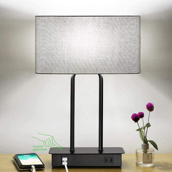 3-Way Dimmable Modern Nightstand Lamp With Dual USB Charging Ports