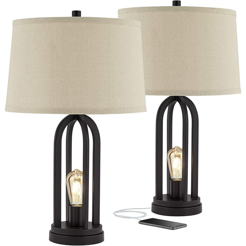 Black Table Lamps Set Of 2 With USB Port