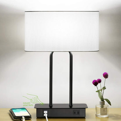 3-Way Dimmable Modern Nightstand Lamp With Dual USB Charging Ports