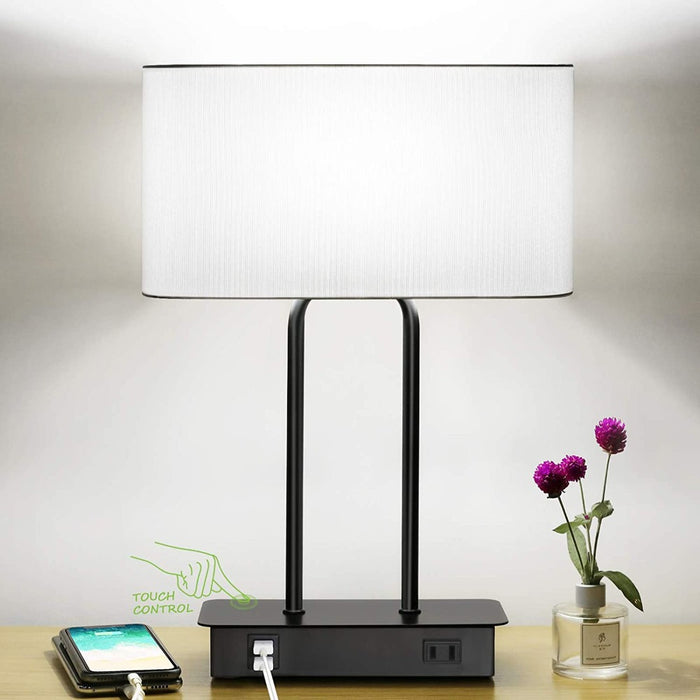 3-Way Dimmable Modern Nightstand Lamp With Dual USB Charging Ports