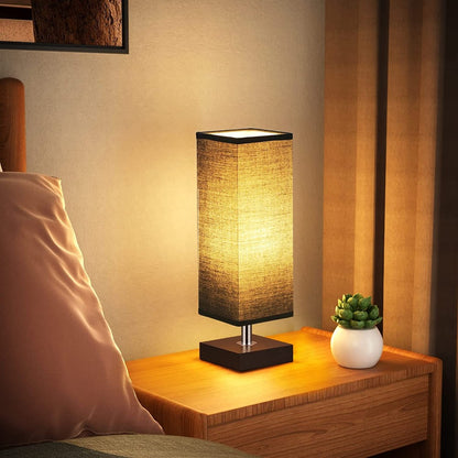 Square Solid Wood Night Table Lamp