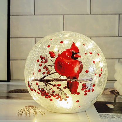 Lighted Red Bird Globe Glass Table Lamp