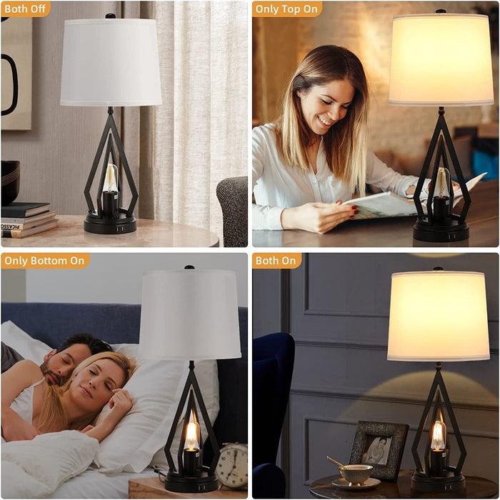 2 Set of Black Bedside Nightstand  Lamps With USB Ports