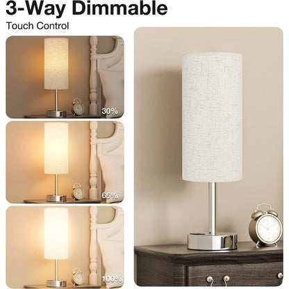 Fabric Shade Silver Base Smart Bedroom Table Lamp