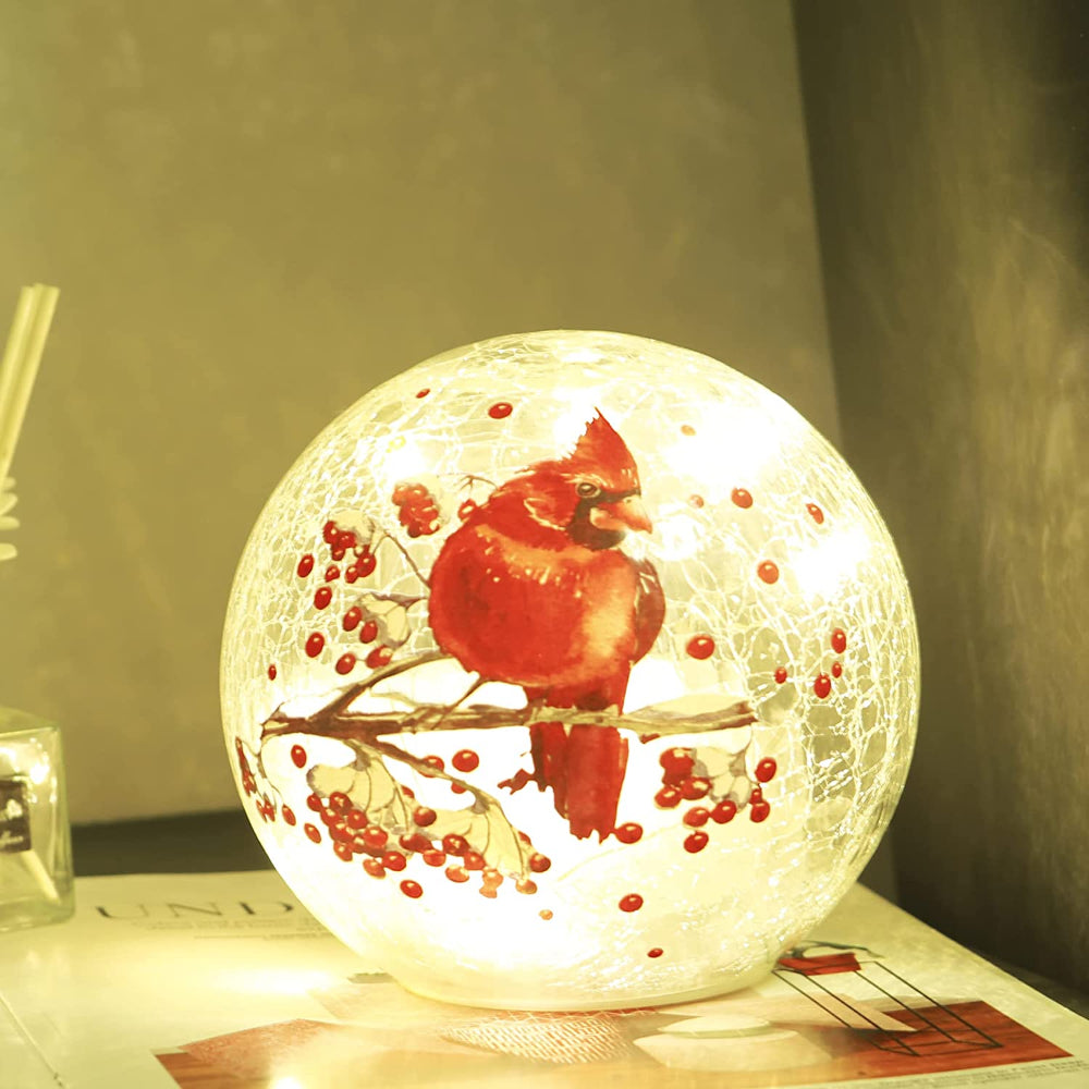 Lighted Red Bird Globe Glass Table Lamp