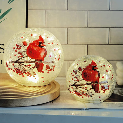 Lighted Red Bird Globe Glass Table Lamp