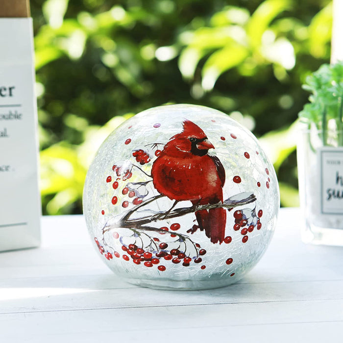 Lighted Red Bird Globe Glass Table Lamp