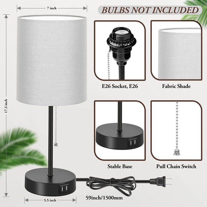 Set of 2 Table Lamps With USB Charging Ports