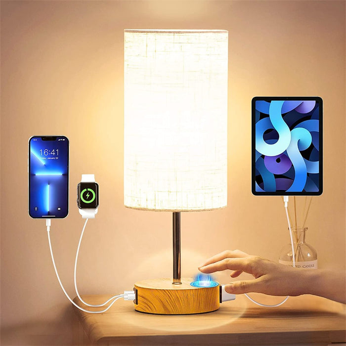 Smart Touch Control Table Lamp With USB A+C Charging Ports | Stainless Steel, Dimmable, LED Light Source