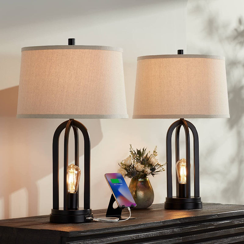 Black Table Lamps Set Of 2 With USB Port