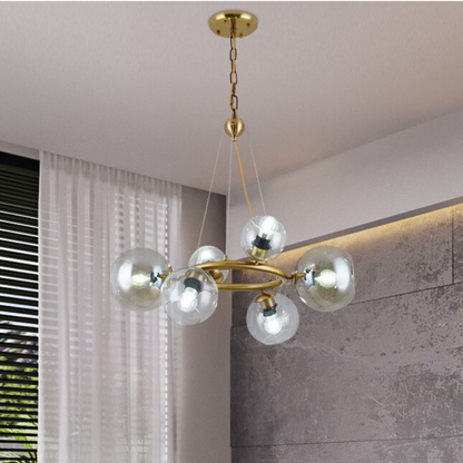 Clear Glass Balls Golden Metal Chandelier